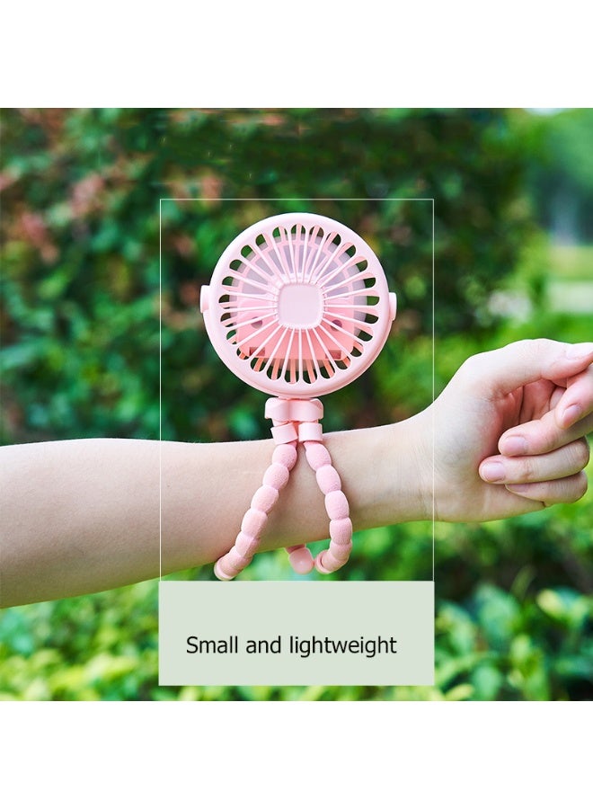 المروحة المحمولة اليدوية, مروحة صغيرة هادئة, مروحة شخصية قابلة لإعادة الشحن USB مناسبة للسفر العائلي, التنقل, المكياج, المكتب, تصميم Octopus لطيف, مروحة عربة صغيرة اليدوية, الوردي - Image 4