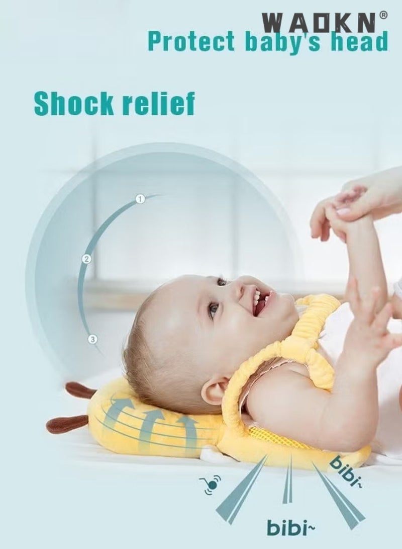 دبليو أيه أو كي أن Baby Bee Head Protector وسادة حماية السلامة التنفسية للأطفال الصغار مع 2 وسادة الركبة للزحف والمشي ، وسادة السلامة المضادة للسقوط للأطفال الصغار ، واقية كريستال مخملية قابلة للتنفس مع أحزمة قابلة للتعديل ، وسادة حماية مقاومة للصدمات للأطفال الرضع 5 أشهر-3 سنوات (35 * 17 سم) - Image 3