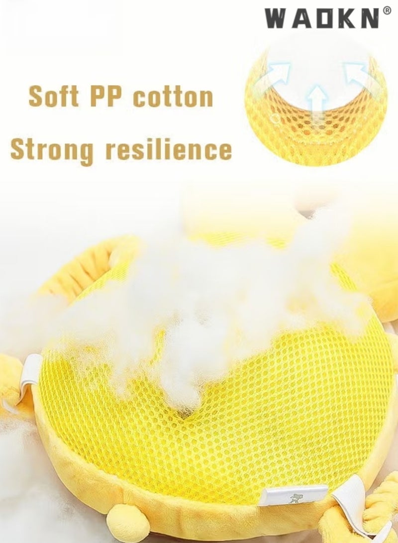 دبليو أيه أو كي أن Baby Bee Head Protector وسادة حماية السلامة التنفسية للأطفال الصغار مع 2 وسادة الركبة للزحف والمشي ، وسادة السلامة المضادة للسقوط للأطفال الصغار ، واقية كريستال مخملية قابلة للتنفس مع أحزمة قابلة للتعديل ، وسادة حماية مقاومة للصدمات للأطفال الرضع 5 أشهر-3 سنوات (35 * 17 سم) - Image 4