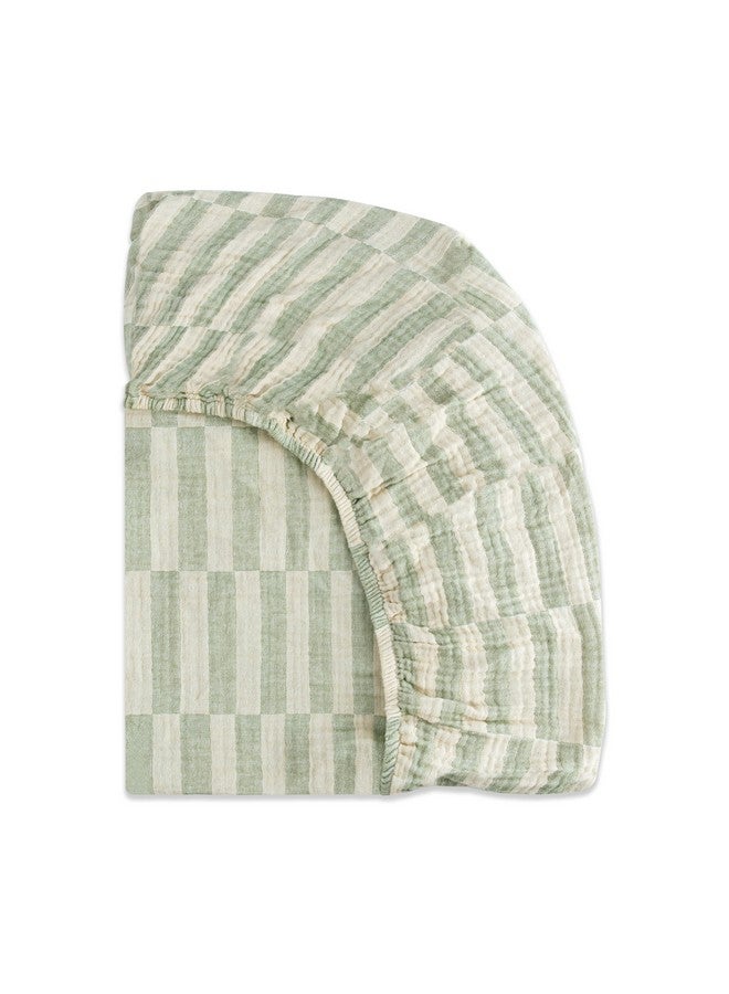 Babyletto 100% Organic Cotton Mini Crib Sheet, GOTS-Certified, Fitted 360°, Ultra-Soft and Breathable Muslin - Moss Green Offset Stripe - Image 4
