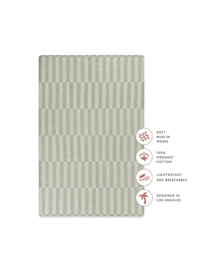 Babyletto 100% Organic Cotton Mini Crib Sheet, GOTS-Certified, Fitted 360°, Ultra-Soft and Breathable Muslin - Moss Green Offset Stripe - Image 3