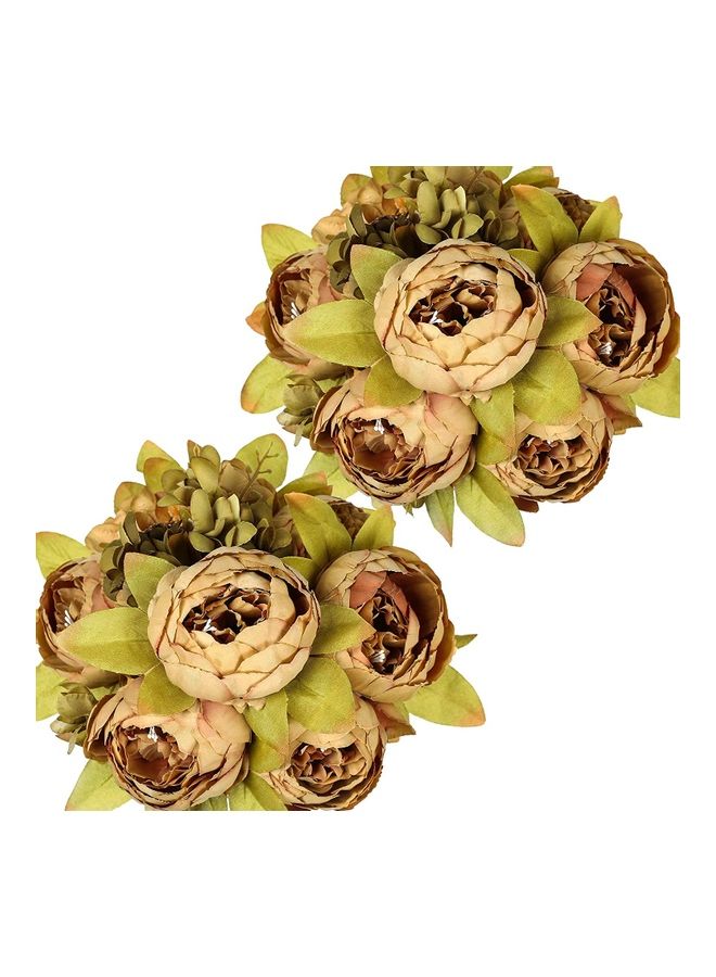 NIBEMINENT 2-Piece Artificial Peony Silk Flower Brown/Green  - Image 1