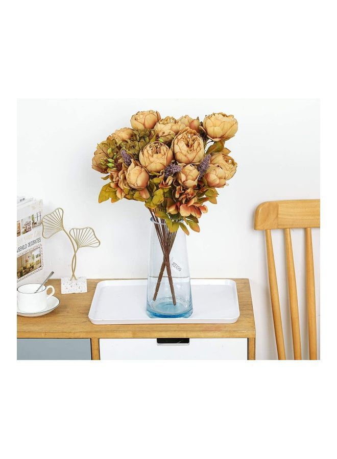 NIBEMINENT 2-Piece Artificial Peony Silk Flower Brown/Green  - Image 5