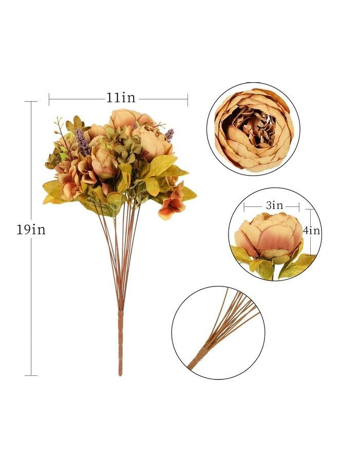 NIBEMINENT 2-Piece Artificial Peony Silk Flower Brown/Green  - Image 4