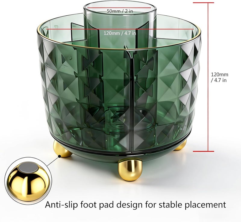 GOTOBA Dark Green Pen Pencil Holder for Desk, 360° Rotating Pen Organizer, Green Office Supplies, Cute Pen Holder, 6-Compartment Pencil Holder Rotating - Image 5