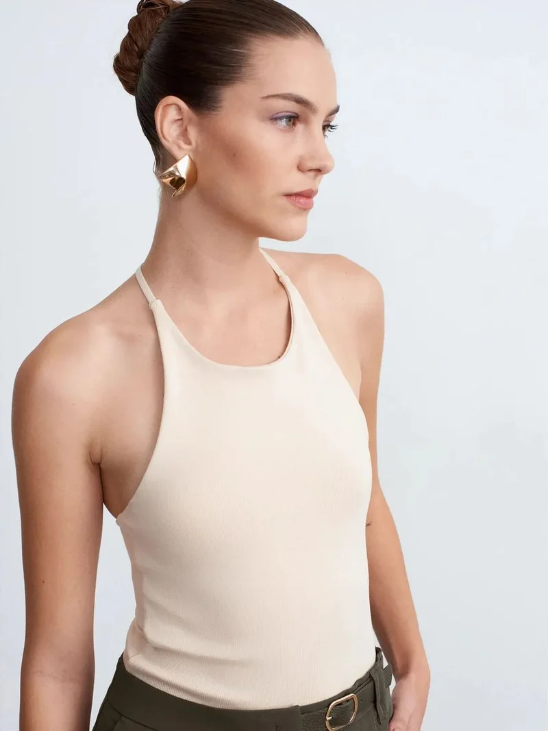 ديلفين DILVIN Slim Fit Halterneck Jersey Blouse