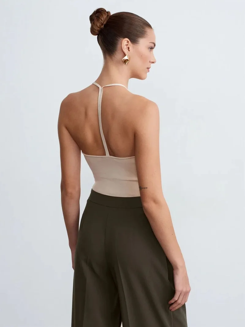 ديلفين DILVIN Slim Fit Halterneck Jersey Blouse