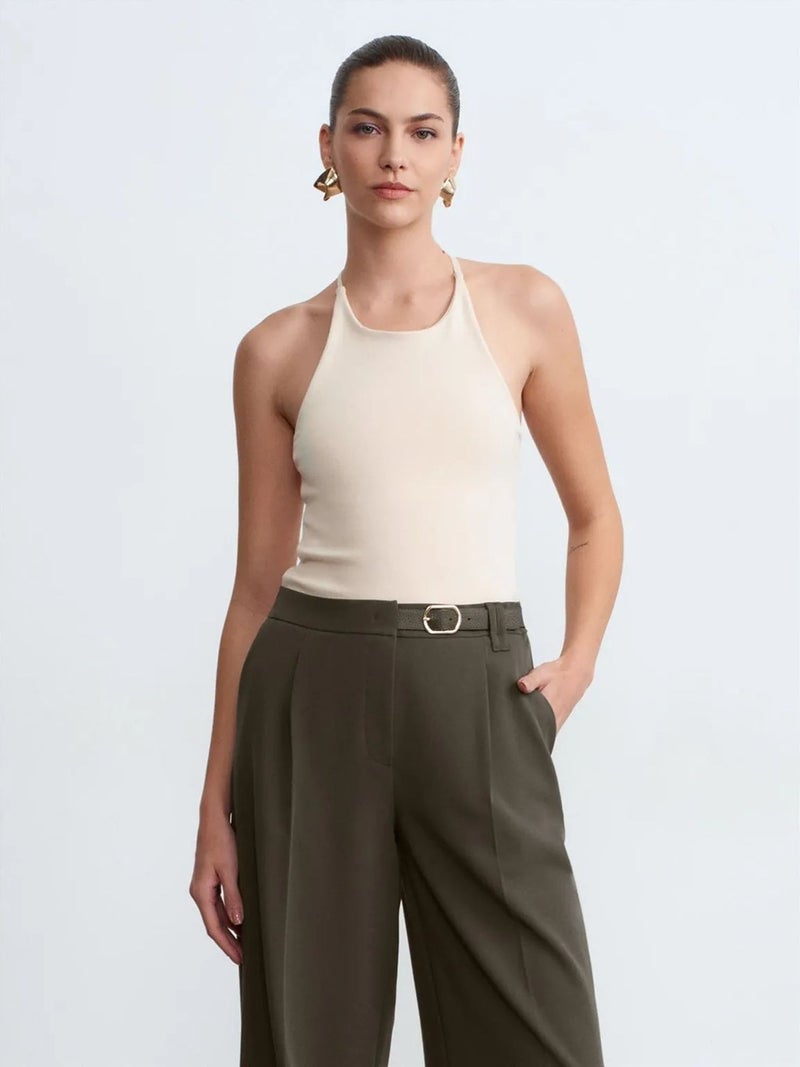 DILVIN Slim Fit Halterneck Jersey Blouse - Image 3