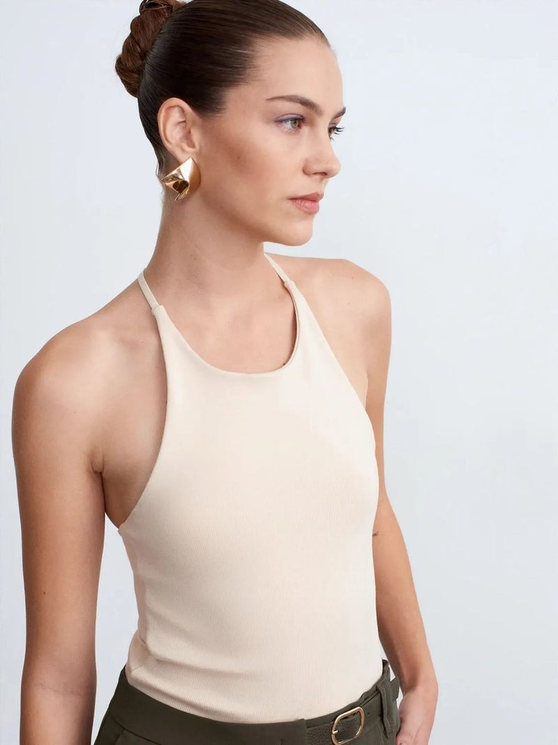 DILVIN Slim Fit Halterneck Jersey Blouse - Image 1