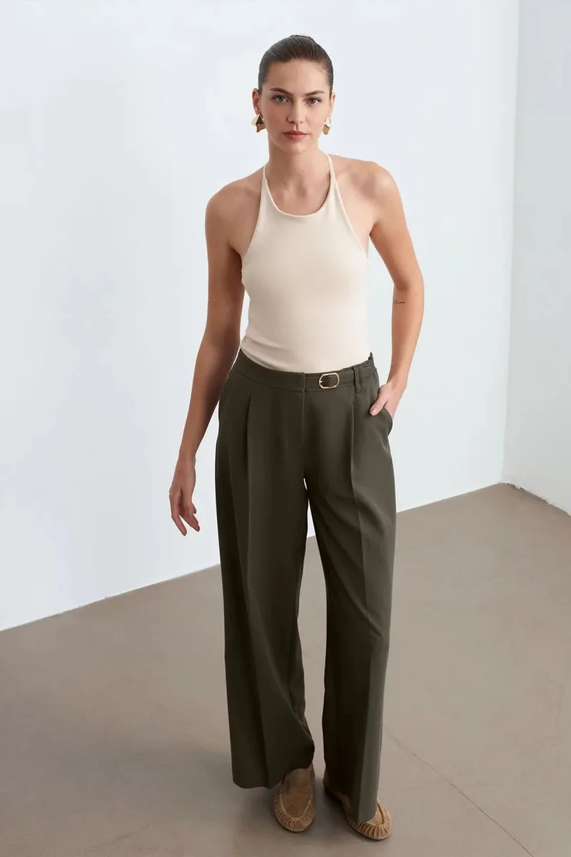 Dilvin Beige Natural DILVIN Slim Fit Halterneck Jersey Blouse for Women | Best Price UAE