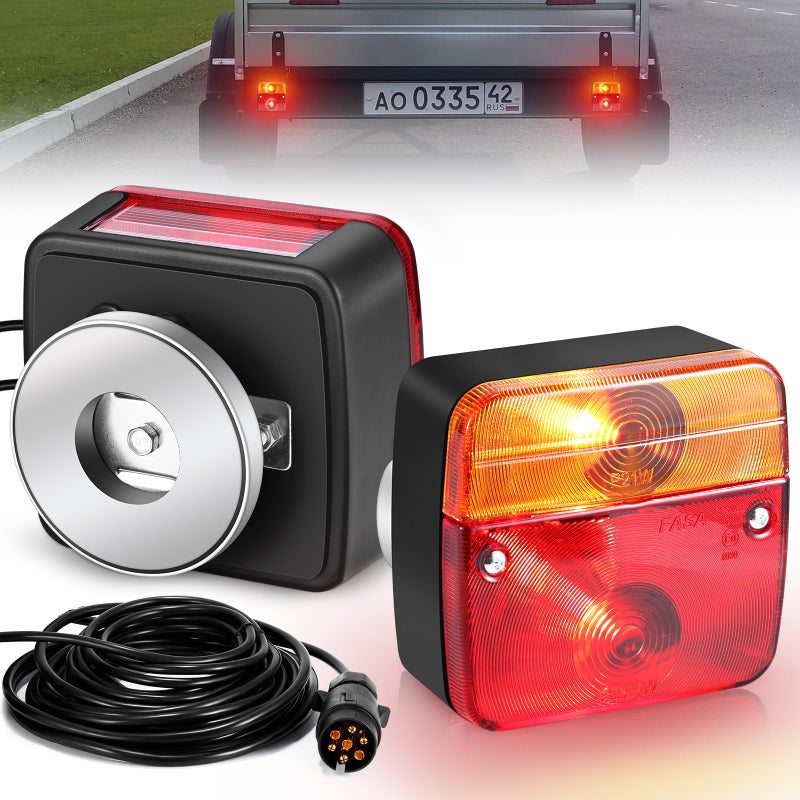 YUNYODA أضواء خلفية YUNYODA للمقطورة، مجموعة مغناطيسية من الأضواء الخلفية المتوهجة للمقطورة مع كابل بطول 7.5 متر و 7 دبابيس، ضوء خلفي عالمي 12 فولت لشاحنة الكارافان والمقطورة - Image 1