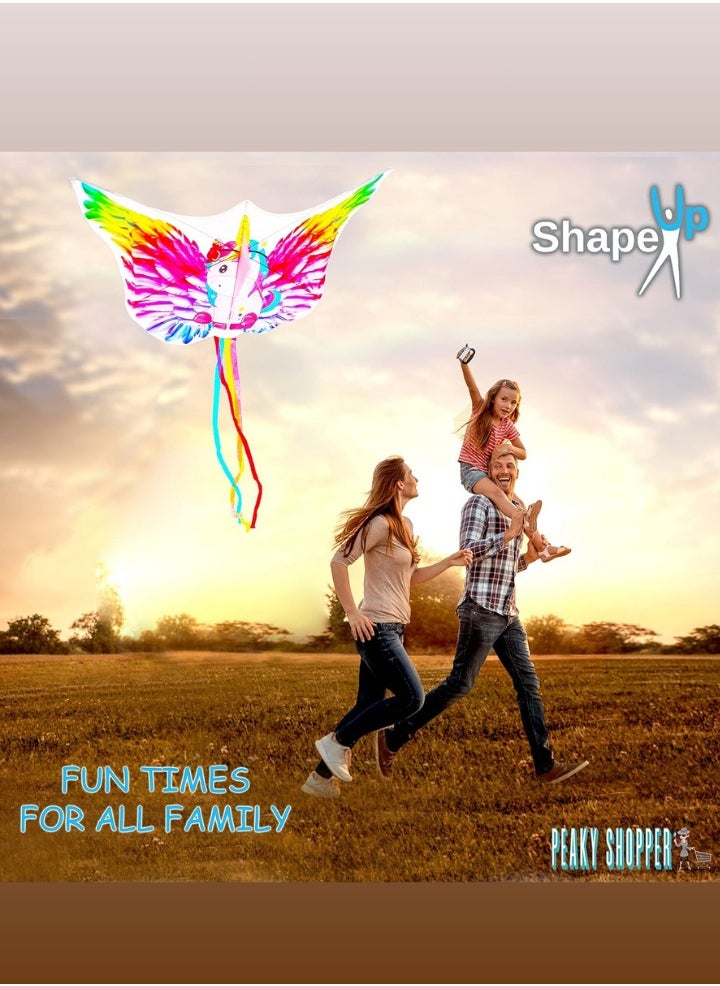 SHAPE UP Shapeup Unicorn Beach Kite for Kids & Adults, Kites for Beginner with 1 Strong Kite String with Winder Handle, Easy-To-Fly Lightweight Sport & Outdoor Toys Great for All Ages - Happy Unicorn  - Image 3
