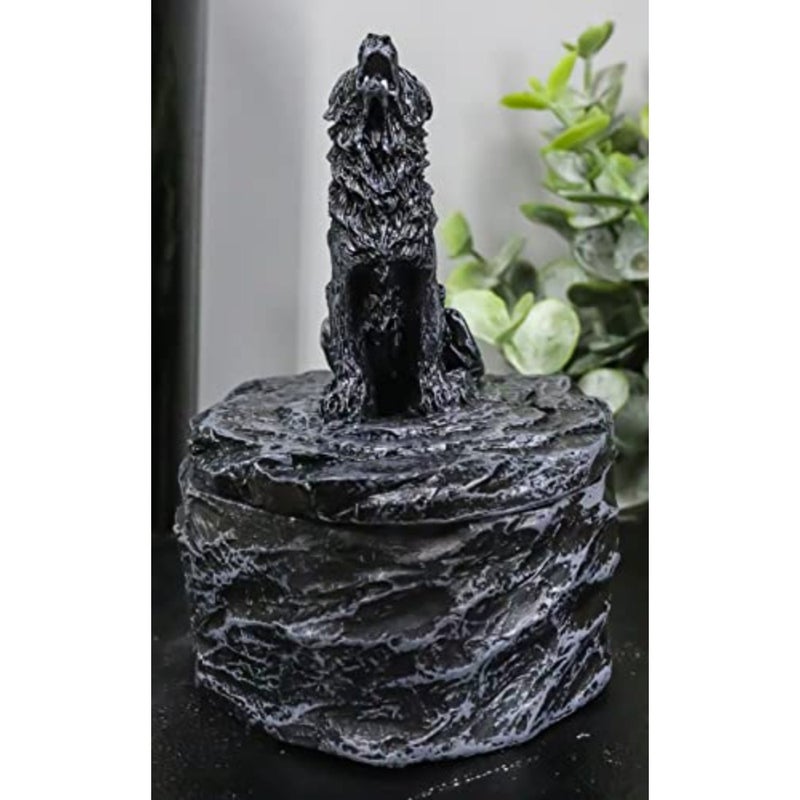 Howling Gray Alpha Mini Rounded Jewelry Decorative Figurine As Decor of Timberwolves Wolves in Cries of The Night Moon Light Animal Totem Spirit Sculpture Accessory - Image 2