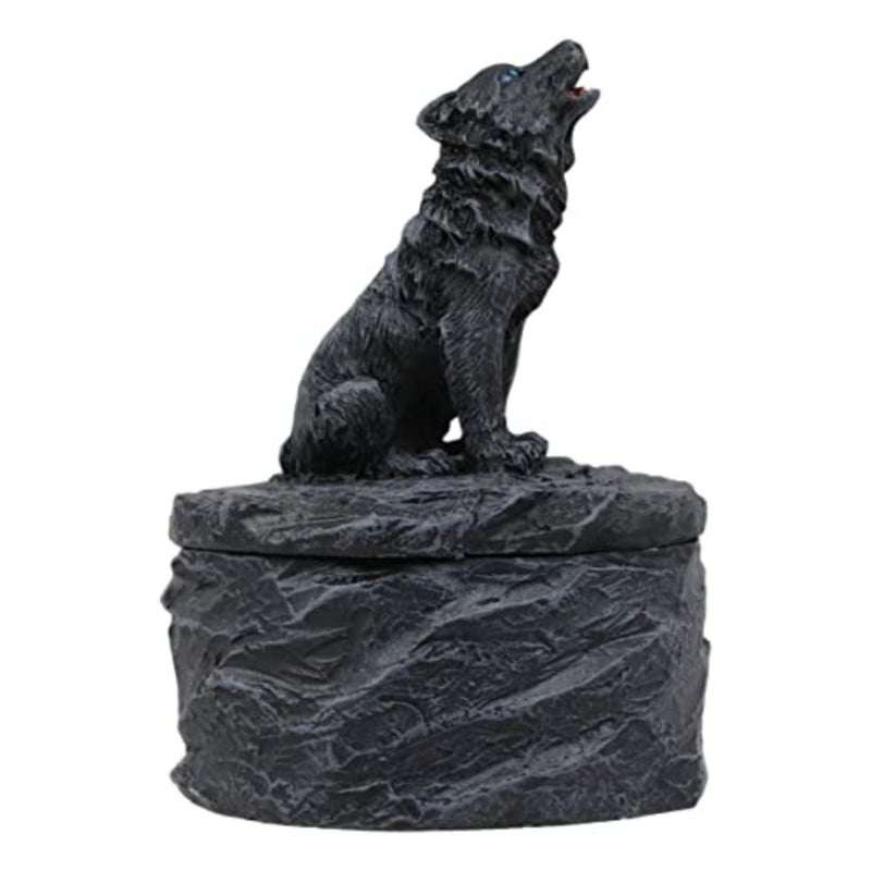 Howling Gray Alpha Mini Rounded Jewelry Decorative Figurine As Decor of Timberwolves Wolves in Cries of The Night Moon Light Animal Totem Spirit Sculpture Accessory - Image 3