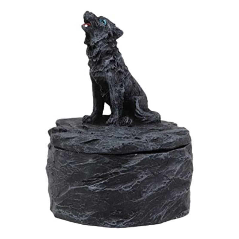 Howling Gray Alpha Mini Rounded Jewelry Decorative Figurine As Decor of Timberwolves Wolves in Cries of The Night Moon Light Animal Totem Spirit Sculpture Accessory - Image 1