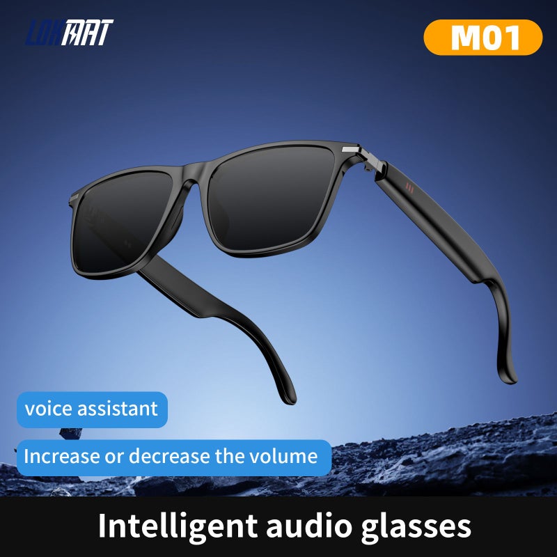 لقمات إلكترونيات Lokmat M01 Bluetooth Smart Glasses, Sports Sunglasses with Photochromic Lenses, Black - Image 2