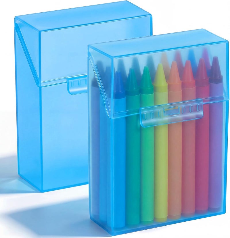 Clabby 2 Pcs Plastic Crayon Organizer Case for 24 Count Crayons Kids Art Supply Storage Box with Lid, Portable Holder for Classroom Home Travel, Fits Standard 24-Pack Crayon (Blue) - Image 1