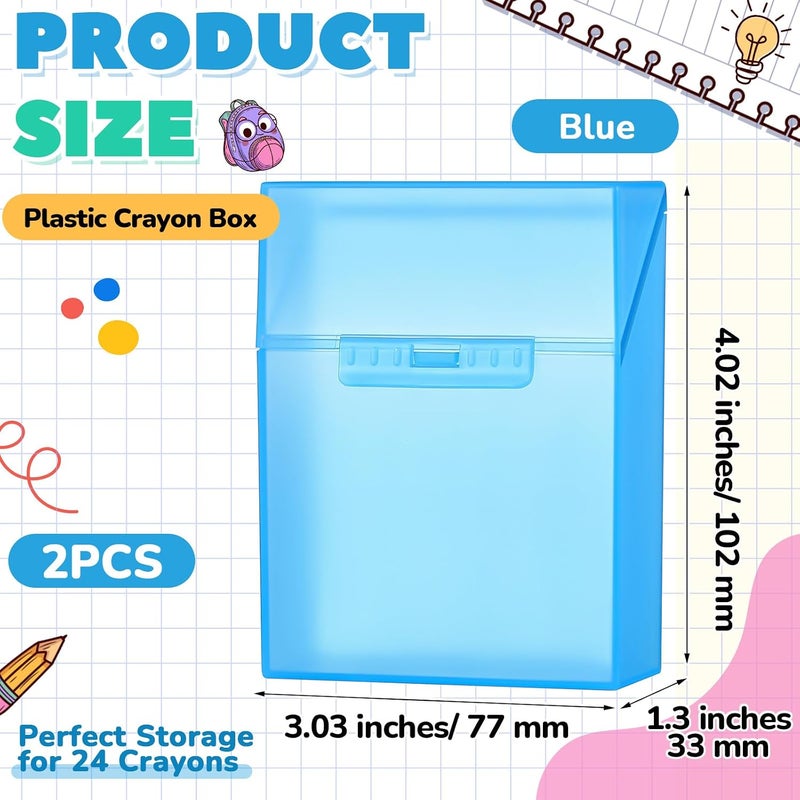 Clabby 2 Pcs Plastic Crayon Organizer Case for 24 Count Crayons Kids Art Supply Storage Box with Lid, Portable Holder for Classroom Home Travel, Fits Standard 24-Pack Crayon (Blue) - Image 2