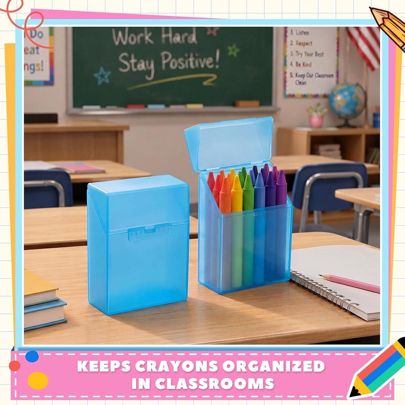 Clabby 2 Pcs Plastic Crayon Organizer Case for 24 Count Crayons Kids Art Supply Storage Box with Lid, Portable Holder for Classroom Home Travel, Fits Standard 24-Pack Crayon (Blue) - Image 5