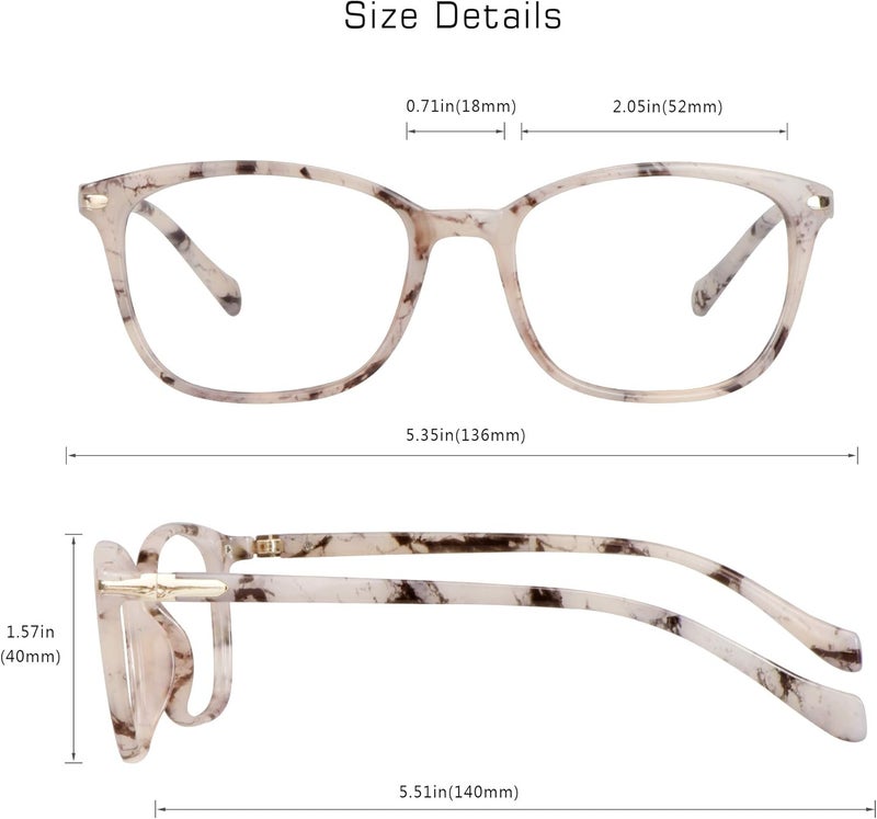 VisionGlobal Blue Light Blocking Glasses for Women, Anti Eyestrain, Computer Reading, TV Glasses, Stylish Square Frame, Anti Glare(Marble,+1.75 Magnification) - Image 3