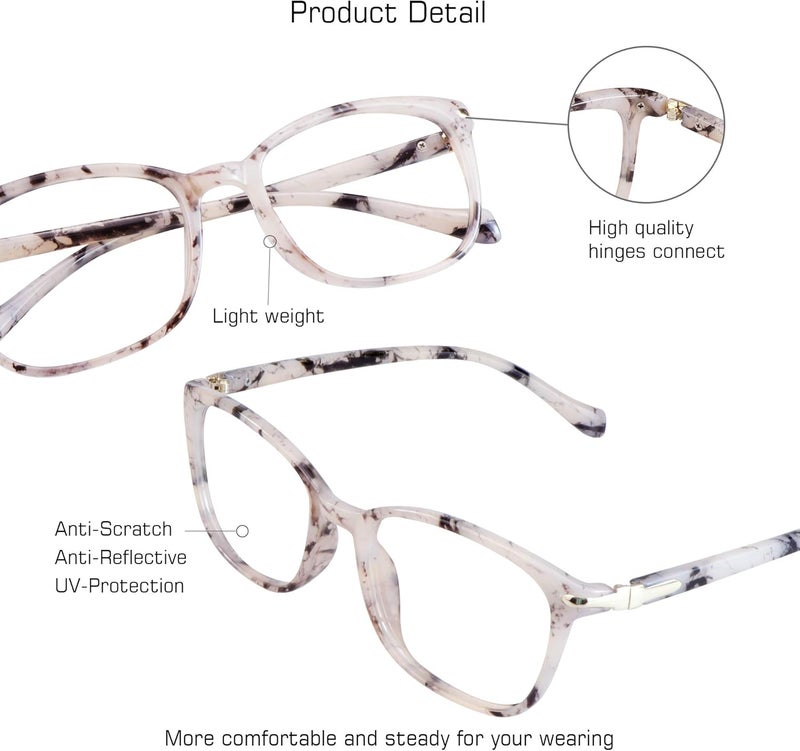 VisionGlobal Blue Light Blocking Glasses for Women, Anti Eyestrain, Computer Reading, TV Glasses, Stylish Square Frame, Anti Glare(Marble,+1.75 Magnification) - Image 2