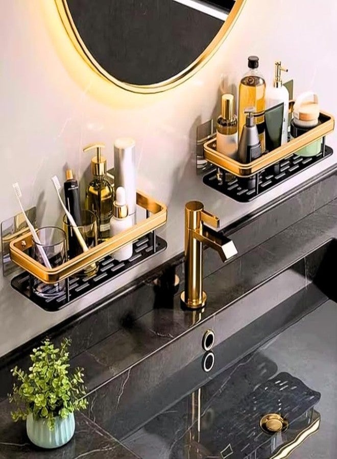 STARKENDY Aluminium Self-Adhesive Bathroom Shelf | Wall Mounted Storage Rack | Suitable for Shampoo, Soap & Toiletries | Easy Install No Drill Organizer for Bathroom Accessories | (Black & Golden) - Image 4