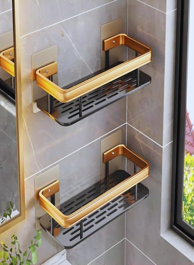 STARKENDY Aluminium Self-Adhesive Bathroom Shelf | Wall Mounted Storage Rack | Suitable for Shampoo, Soap & Toiletries | Easy Install No Drill Organizer for Bathroom Accessories | (Black & Golden) - Image 3