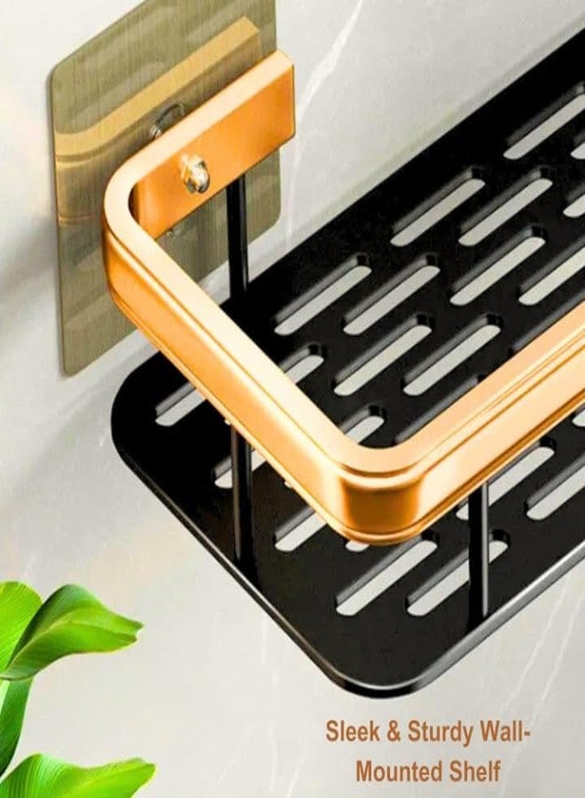 STARKENDY Aluminium Self-Adhesive Bathroom Shelf | Wall Mounted Storage Rack | Suitable for Shampoo, Soap & Toiletries | Easy Install No Drill Organizer for Bathroom Accessories | (Black & Golden) - Image 5