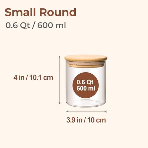 ComSaf Airtight Glass Food Storage Jars Set of 6 06 Qt Clear Glass Food Storage Container with Sealing Wooden Lid Stackable Spice Jar Round Kitchen Canister for Sugar Tea Coffee bean Pasta Oat - Image 3