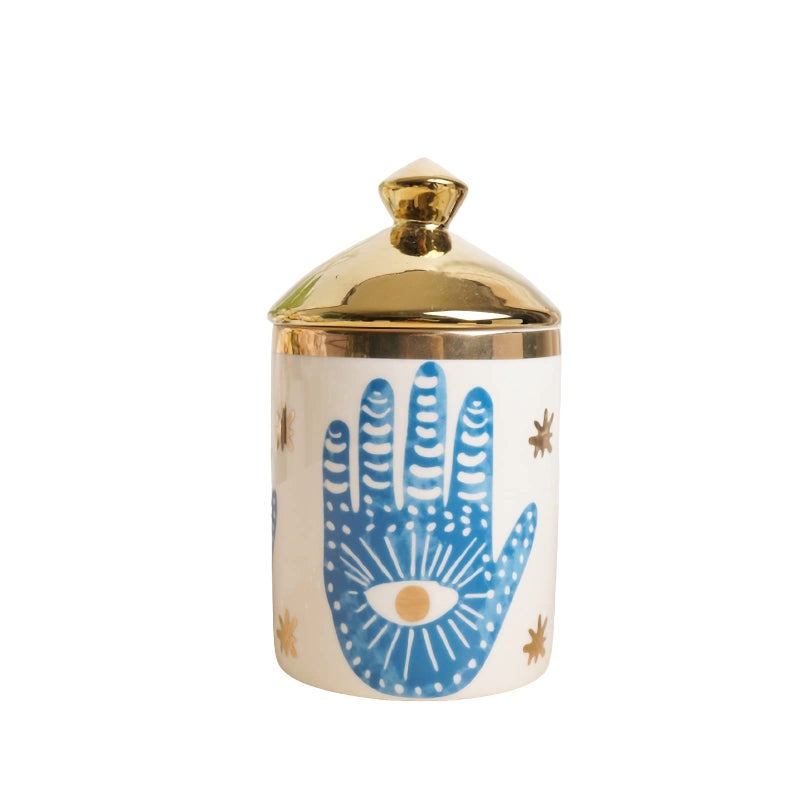 Beccalame Big Eye Aromatherapy Candle Jar With Lid Ceramic Makecup Cotton Swab Holder Home Deocrative Bottler Home Fireplace Kitchen Dining Decor For Living Room Knick Knacks Candle Holder