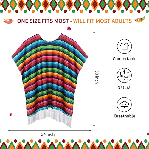 JaGely 4 Pcs Cinco De Mayo Mexican Fiesta Serape Poncho Fabric and Straw Sombrero Headbands Costume(Retro) - Image 2