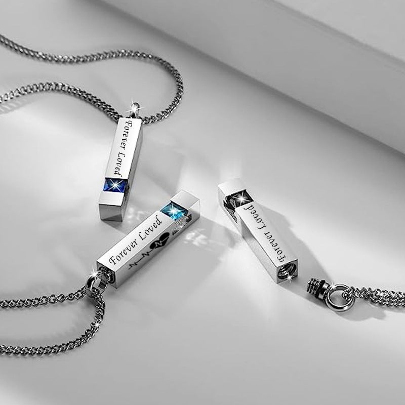 Fashion Stainless Steel Ashes Necklace Square Column Birthday Stone Pendant Open Perfume Bottle Ashes Jar - Image 5