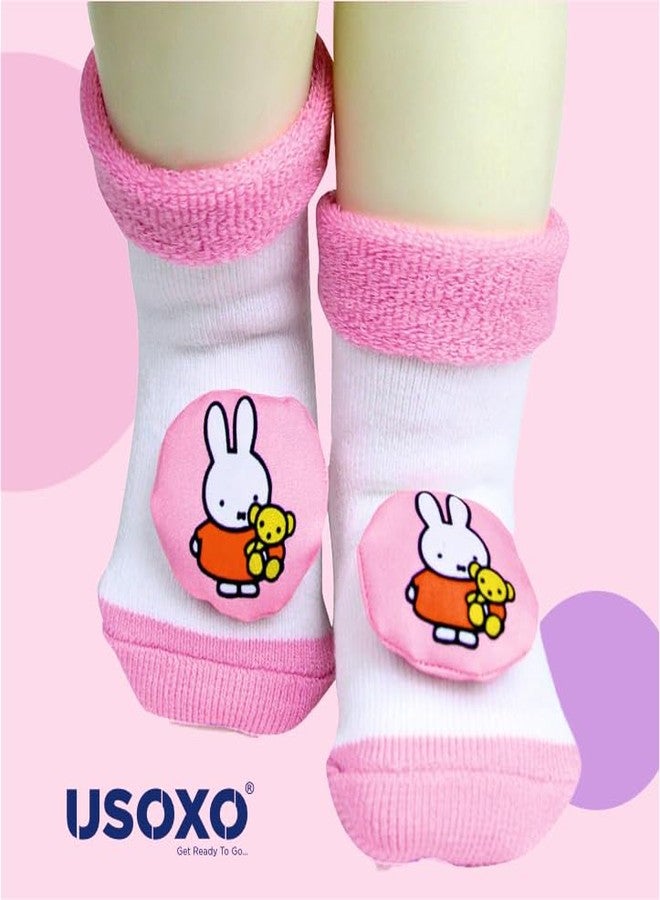 USOXO New Born Baby Soft Cotton Cute stylish Cartoon Character Face Terry (Towel) Socks Shoes | Booties Pack of 1 (IN, Age, 0 Months, 3 Months, 1, Light Pink) - Image 4