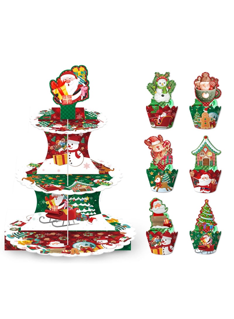 Highland 3 Tier Christmas Cake Stand Cupcake Topper Wrap Set - Image 1