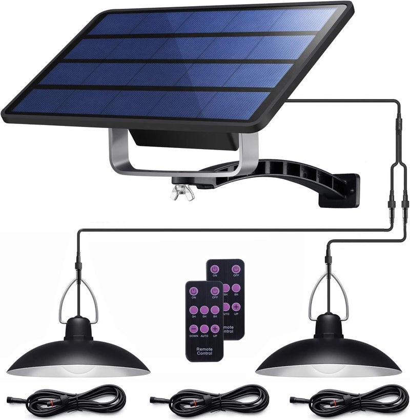 ABZXT Solar Pendant Lights Upgraded Double Bulb Lights IP65 Waterproof Dusk to Dawn Auto Lamp with Remote Controller for Outdoor Shed Barn Chicken Coop Bullpen Pig Pen Stables Tents etc(Dual Lamp) - Image 1