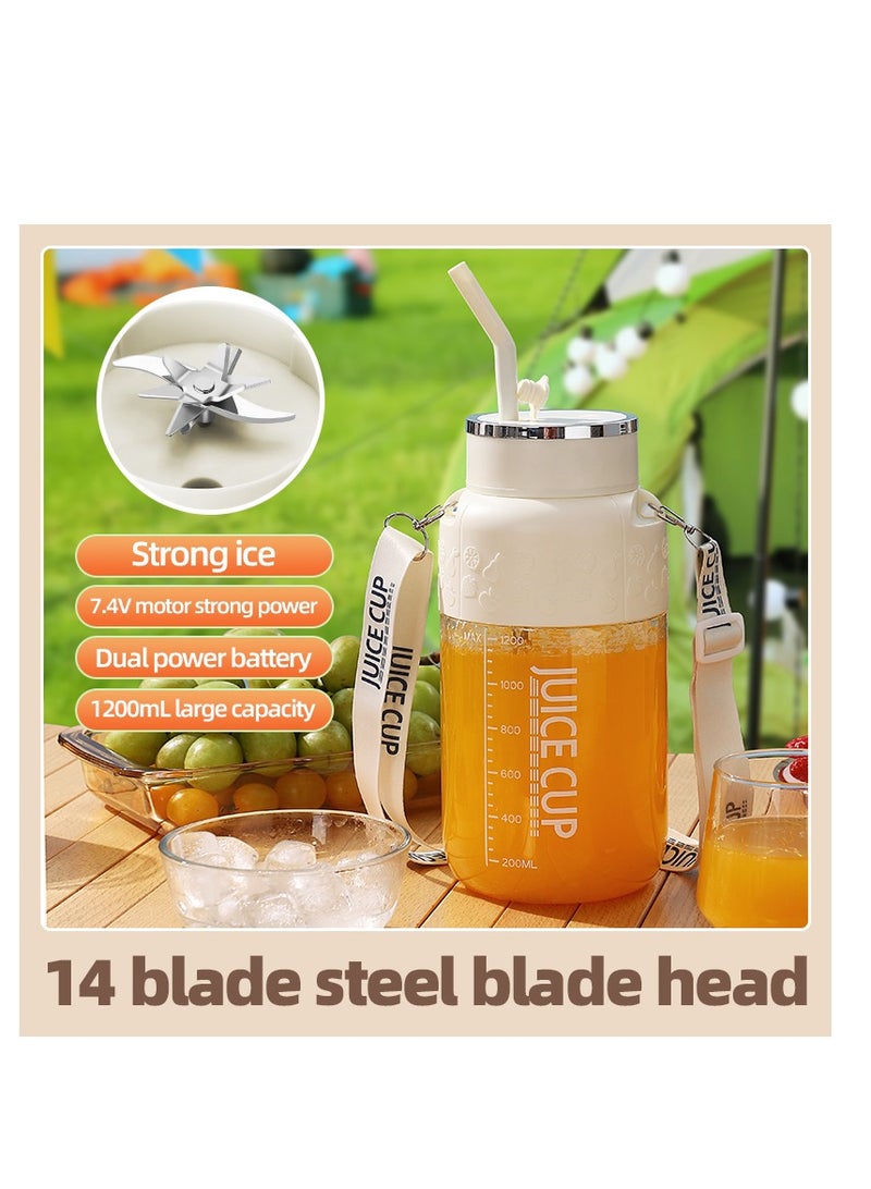 City Portable Blender Cup and Travel Lid, Personal Blender, Mini Blender Juicer Cup with USB Charging, 1200ml Makes Smoothies and Shakes Creamy, Fruit Juicer for Kitchen, Travel（K3-Milk coffee color） - Image 2