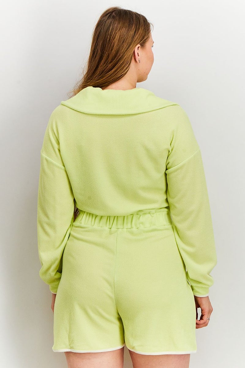 Asos Design Women Textured Long Sleeves Oversized Playsuit, Green  - Image 3