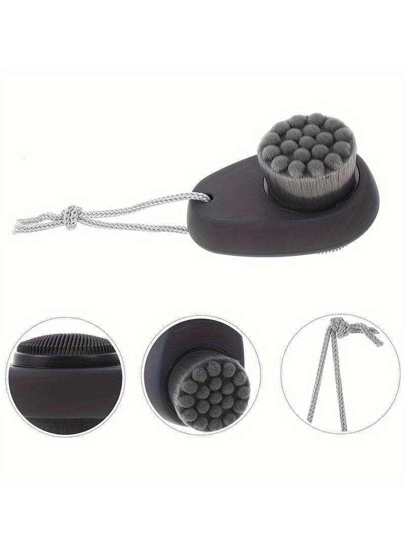 2-in-1 Dual-Sided Silicone Facial Cleansing Brush with Exfoliating Bristles & Soft Massage Tips - Gentle Deep Pore Cleansing, Travel-Friendly, Unscented for Sensitive Skin - Image 1