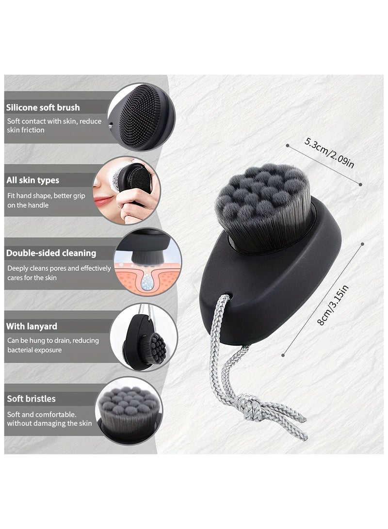 2-in-1 Dual-Sided Silicone Facial Cleansing Brush with Exfoliating Bristles & Soft Massage Tips - Gentle Deep Pore Cleansing, Travel-Friendly, Unscented for Sensitive Skin - Image 4