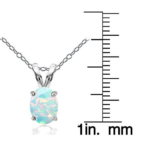 Ice Gems Sterling Silver Created White Opal 8x6mm Oval Solitaire Necklace - Image 3