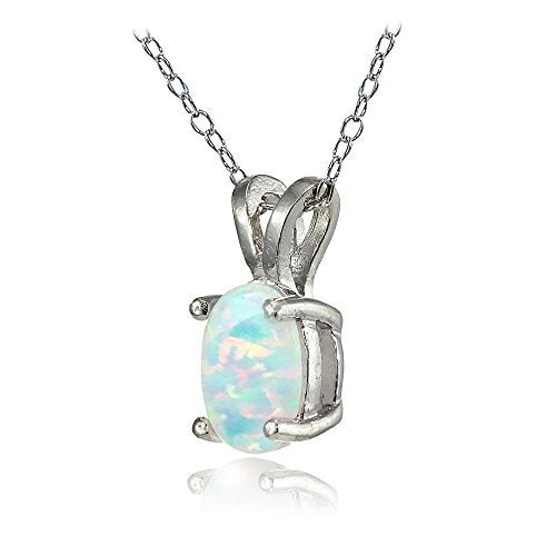 Ice Gems Sterling Silver Created White Opal 8x6mm Oval Solitaire Necklace - Image 2