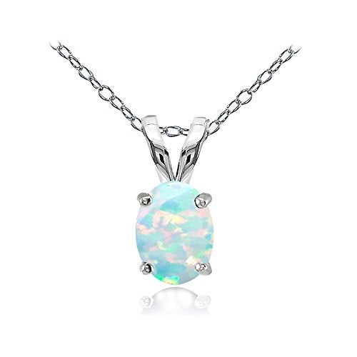 Ice Gems Sterling Silver Created White Opal 8x6mm Oval Solitaire Necklace - Image 5