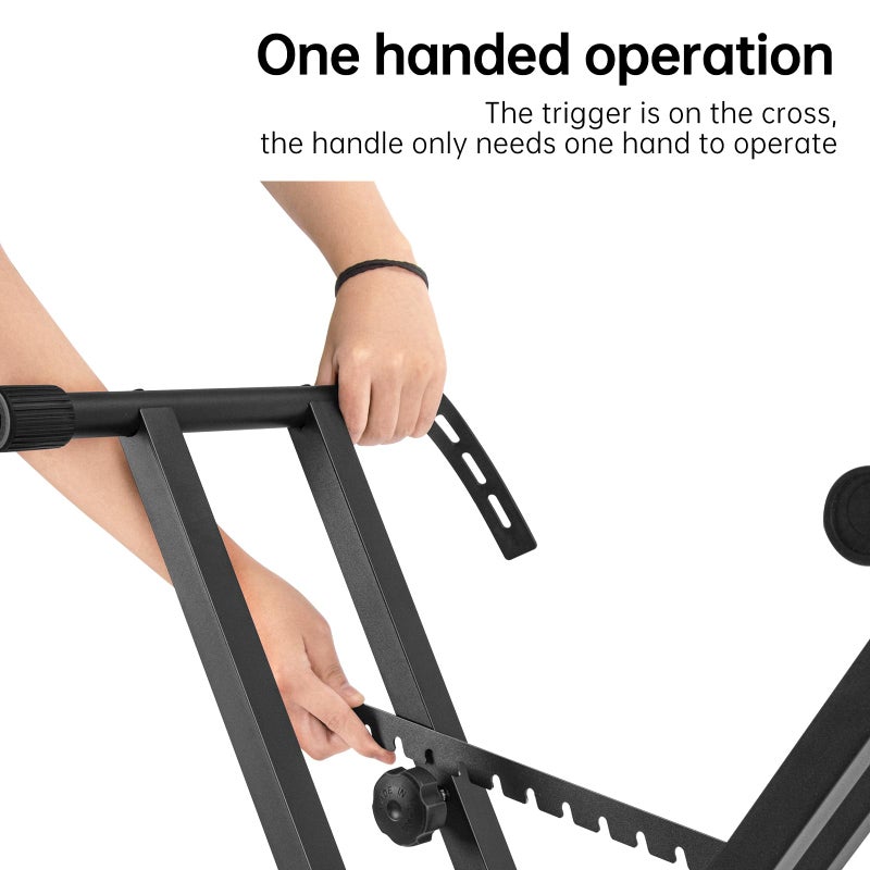 AODSK Double X Keyboard Stand - Adjustable Height 20.47-36.6 Inches, Adjustable Width 15.75-34.5 Inches, with Locking Straps, 132 lbs Load Capacity, Compatible with Keyboards From 61 to 88 Keys - Image 5