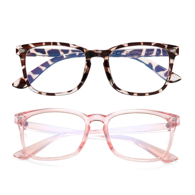 AZorb 2Pack Blue Light Blocking Glasses for Kids TR90 Unbreakable Computer Screen Glasses for Boys Girls 2 PackTransparent Pink Leopard