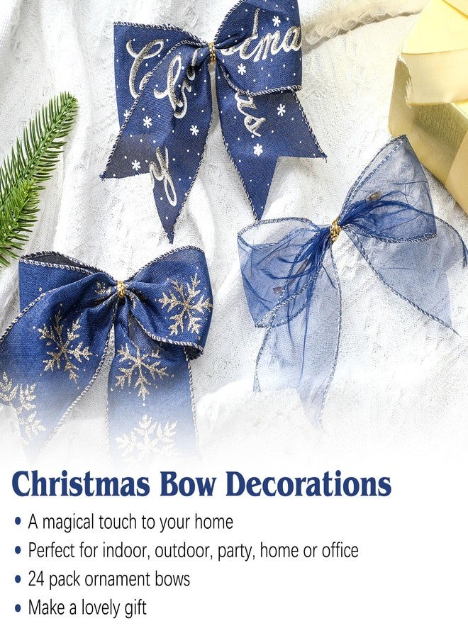 Norme 24 Pcs Navy Blue Christmas Ribbon Bows with Twist Tie Pretied Premade Navy Blue and Gold Ribbon Bows for Xmas Tree Wreath Garland Home Decor Indoor Outdoor Decorations - Image 3
