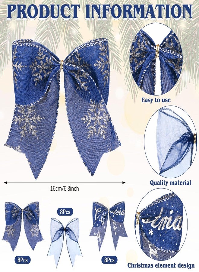 Norme 24 Pcs Navy Blue Christmas Ribbon Bows with Twist Tie Pretied Premade Navy Blue and Gold Ribbon Bows for Xmas Tree Wreath Garland Home Decor Indoor Outdoor Decorations - Image 2