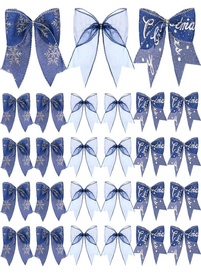 Norme 24 Pcs Navy Blue Christmas Ribbon Bows with Twist Tie Pretied Premade Navy Blue and Gold Ribbon Bows for Xmas Tree Wreath Garland Home Decor Indoor Outdoor Decorations - Image 1