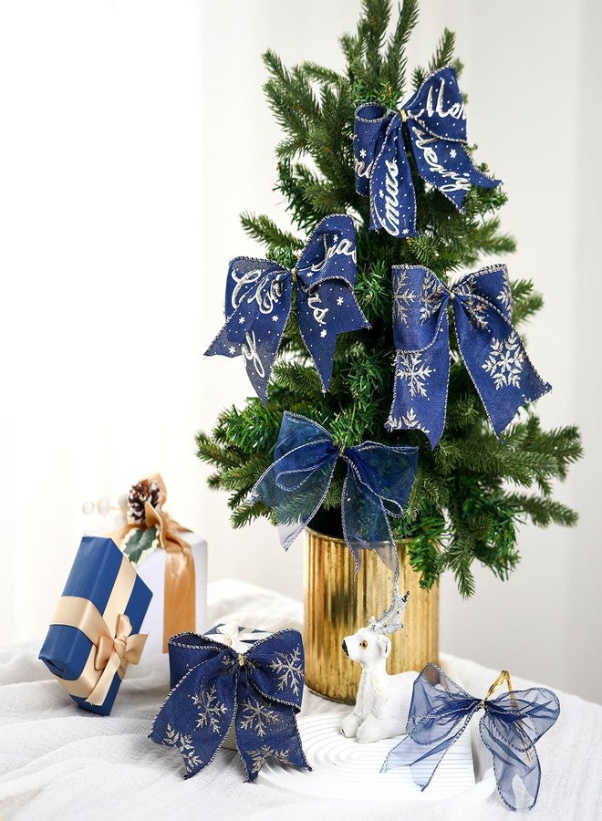 Norme 24 Pcs Navy Blue Christmas Ribbon Bows with Twist Tie Pretied Premade Navy Blue and Gold Ribbon Bows for Xmas Tree Wreath Garland Home Decor Indoor Outdoor Decorations - Image 4