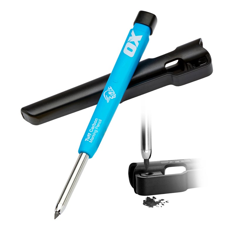 OX Tools Pro Tuff Carbon Marking Pencil with Holder Sharpener Belt Clip Heavy Duty Mechanical Pencil Ideal for Carpenters Woodworking and Construction OXP503201