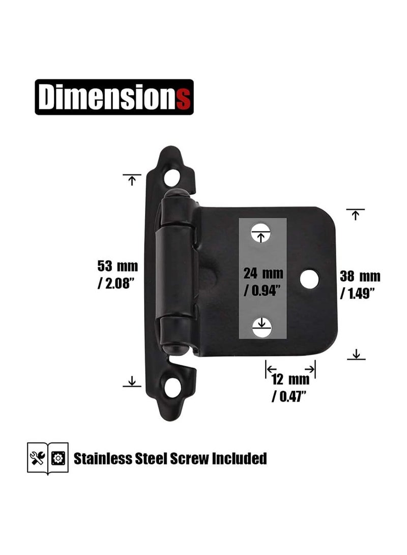 4 Pack (2 Pair) Matte Black Self Closing Cabinet Hinges for Flush Mount Kitchen Cabinet Door, 1/2" Overlay (Variable) Face Frame Semi Concealed Kitchen Cabinet Hinges - Image 2